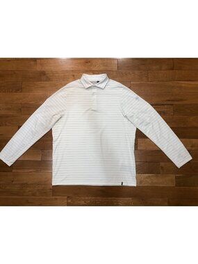 KJUS Comfort Fit Soren Mel Stripe Long Sleeve Polo UPF50+ White Gray Size 2XL